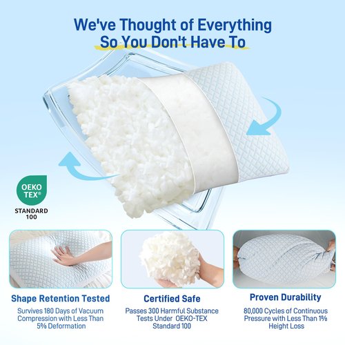 Alkyonos Shredded Memory Foam Cooling Soft Pillow Queen Size, Adjustable Hypoallergenic Hotel Quality Pillow for Back, Side and Stomach Sleeper, Viscose Derived from Bamboo, Oeko-TEX Certified