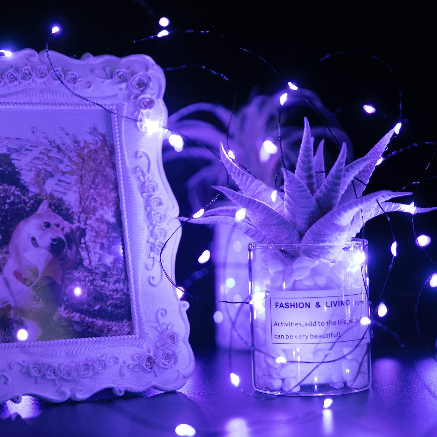 Purple Fairy String Lights by Halloween | 12-Pack 7 Ft Battery Operated LED Firefly Lights for Party & Patio