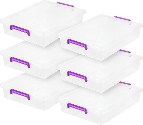 IRIS USA Craft Storage Container Bins - 6 Qt. Clear Organizer Tote with Lids | Stackable & Secure Latch Buckles, 6 Pack