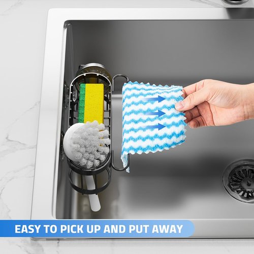 Cisily Kitchen Sink Caddy - Stainless Steel Sponge Holder & Organizer | 2 Installation Options (Suction & Adhesive)