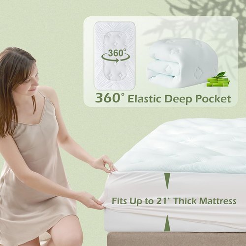 Hansleep Twin Mattress Pad - Memory Foam Topper for Back Pain Relief | Bamboo Viscose, 39" x 75", White