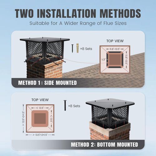 INNO STAGE Chimney Cap, 14"x14" Chimney Cover, Chimney Rain Caps, Fireplace Chimney Caps for Outside with Adjustable Metal Screws & Gloves