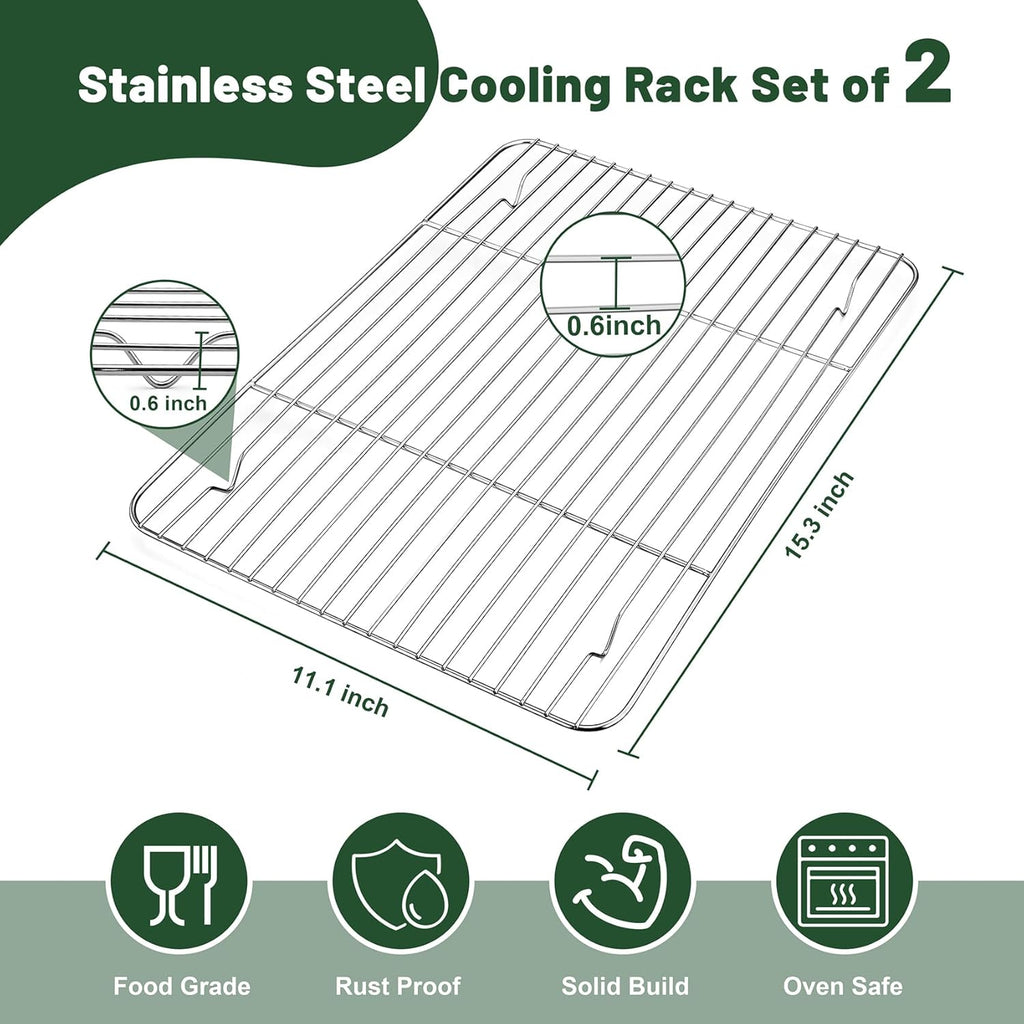 TeamFar Stainless Steel Cooling Rack - Heavy-Duty Baking Rack for Cooking & Grilling | 15.3” x 11.1” | Oven & Dishwasher Safe, 2PCS