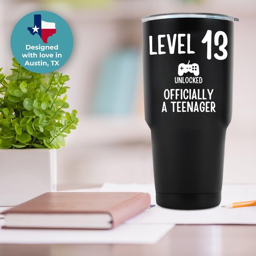 13th Birthday Tumbler 30oz, Best 13-Year-Old Boy Gift Ideas, Perfect Birthday Gifts For Teen Boys Trendy, Unique Memorable Keepsake for Him, Officially a Teenager Presents for Birthdays, Gift Ready