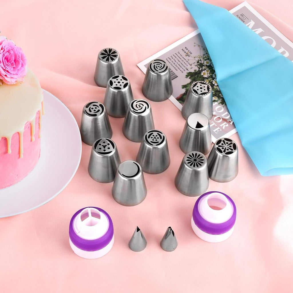 YLYL 47-Piece Russian Piping Tips Set - 12 Flower Icing Nozzles & Baking Supplies for Cakes, Cookies, Cupcakes