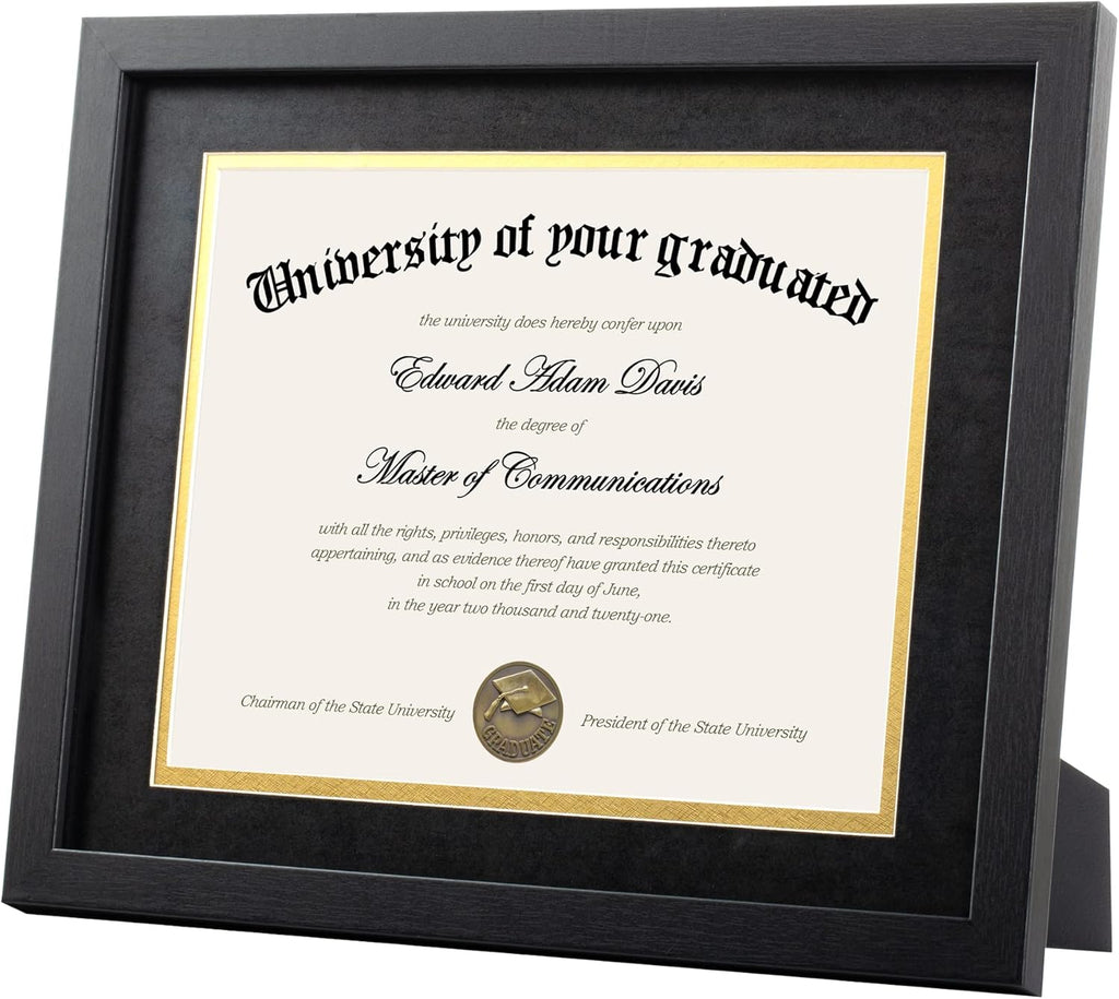 Upsimples 11x14 Diploma Frame - High Definition Glass with Black Double Mat for Wall/Tabletop