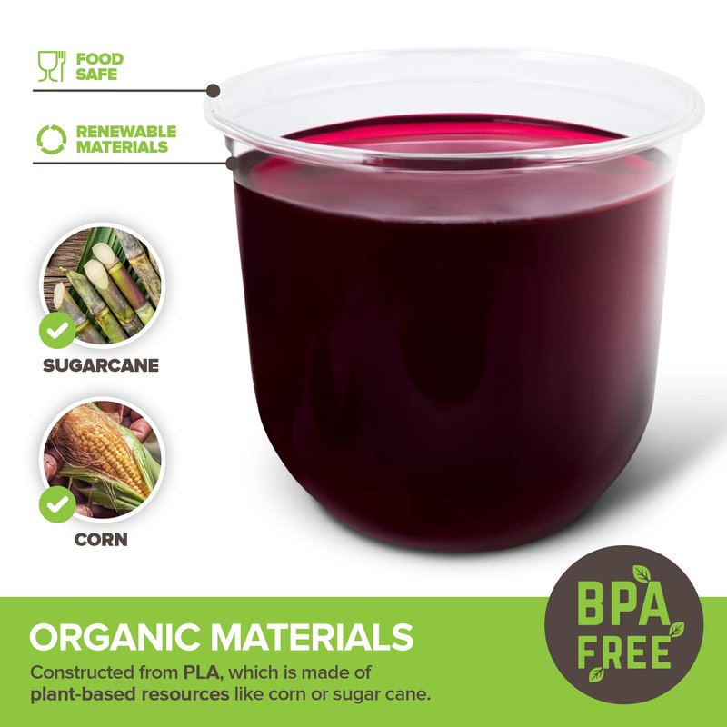 Stock Your Home 12oz Disposable Stemless Wine Glasses, 100 Pack, Commercially Compostable Cold Cups, Cocktail Cups, Round Bottom Plastic Cups, PLA Cups for Wine, Soda & Cocktails