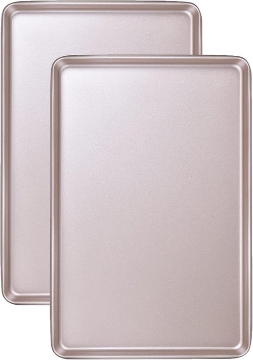 Champagne Gold Baking Sheet Pan Set - 2 Nonstick Commercial Cookie Sheets | 17.5"x11.7" Size