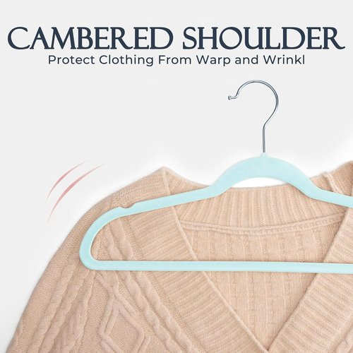 HOUSE DAY Sky Blue Velvet Hangers - 60 Pack Non-Slip Heavy Duty Suit Hangers | Premium Space-Saving Design