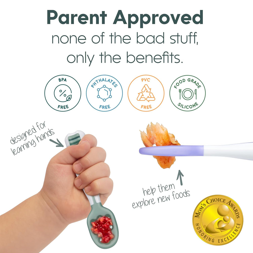 NumNum Baby Spoons Set - Silicone Pre-Spoon GOOtensils for 6+ Months | Baby Led Weaning & Teething - Blue/Navy
