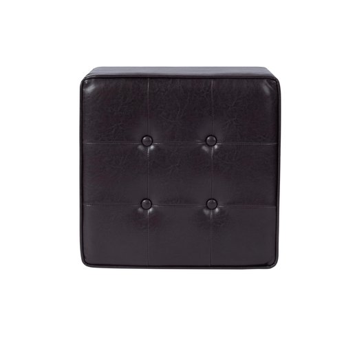 HomePop Leatherette Tufted Square Storage Ottoman with Hinged Lid, Brown Small