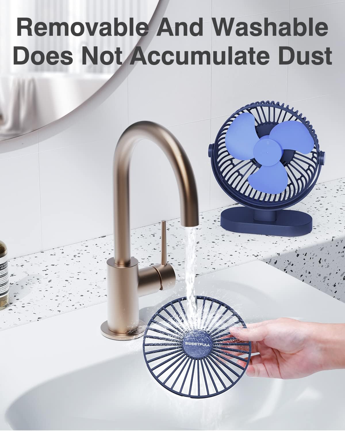 Sweetfull USB Desk Fan - Portable 3-Speed Mini Fan with 360° Adjustment | Quiet Operation, Blue