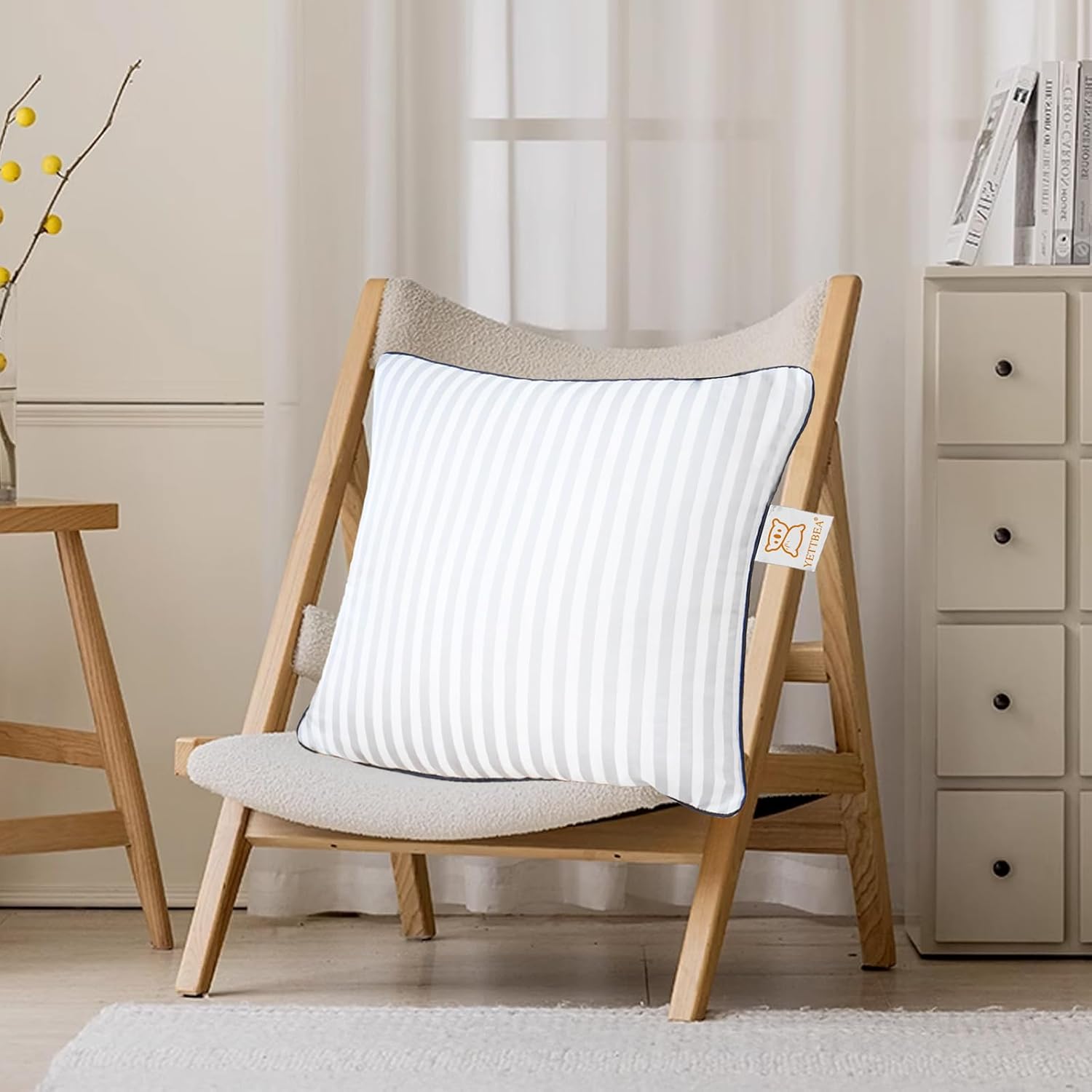 Yettbea Pillow Inserts - Premium Soft Down Alternative Fill | Set of 2, 18x18 Inches, Decorative White Striped Pillows for Couch & Bed
