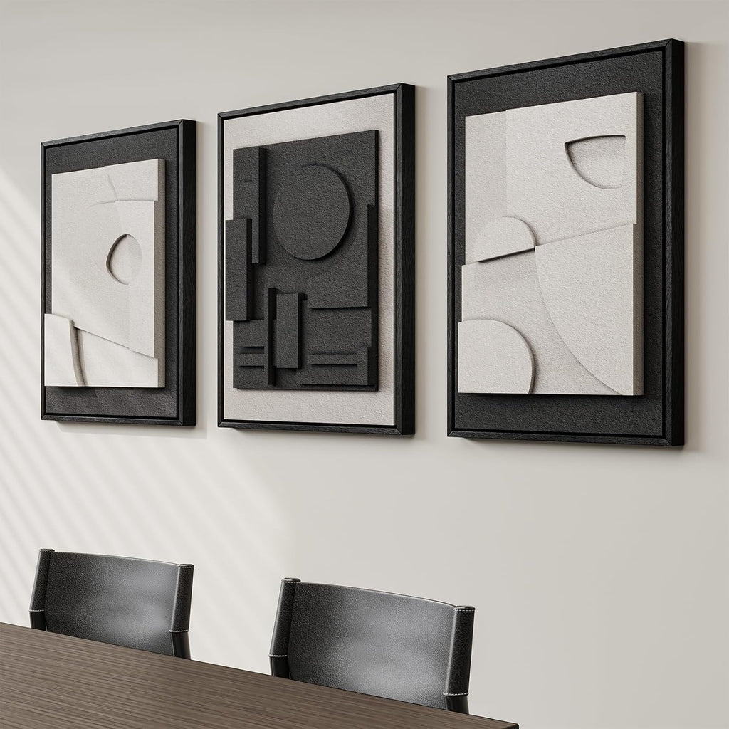 Skiennix 3D Textured Black and White Abstract Wall Art - Modern Minimalist Paintings for Bedroom | 16x24 In, 3 Piece Set