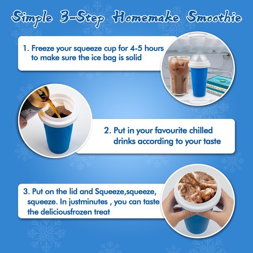 Jairuty 2PCS Slushie Maker Cup, Quick Frozen Magic Cups for Homemade Milk Shake Ice Cream Maker, Double Layer Squeeze Slushy Maker Cup, Birthday Gifts for Kids,Friends,Family (Blue+Green, 350ML)