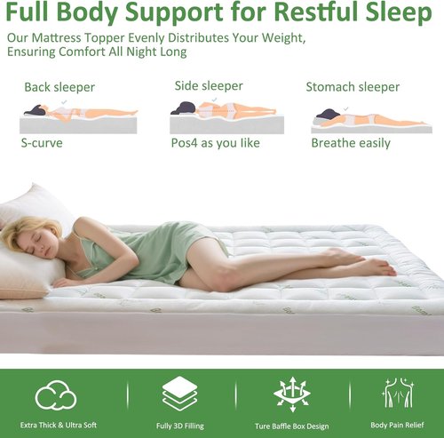 Bioeartha Cooling Mattress Topper Queen - Extra Soft Pillow Top Pad for Back Pain Relief | Breathable Bamboo Viscose, Deep Pocket Fits 8-21 Inch