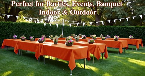 [6 Pack] Orange Paper Tablecloth Disposable for Rectangle Tables, 54 X 108 Inch Party Table Cover with Plastic Backing, Waterproof 3 Ply Table Cloth for Thanksgiving Halloween Fall Harvest Day