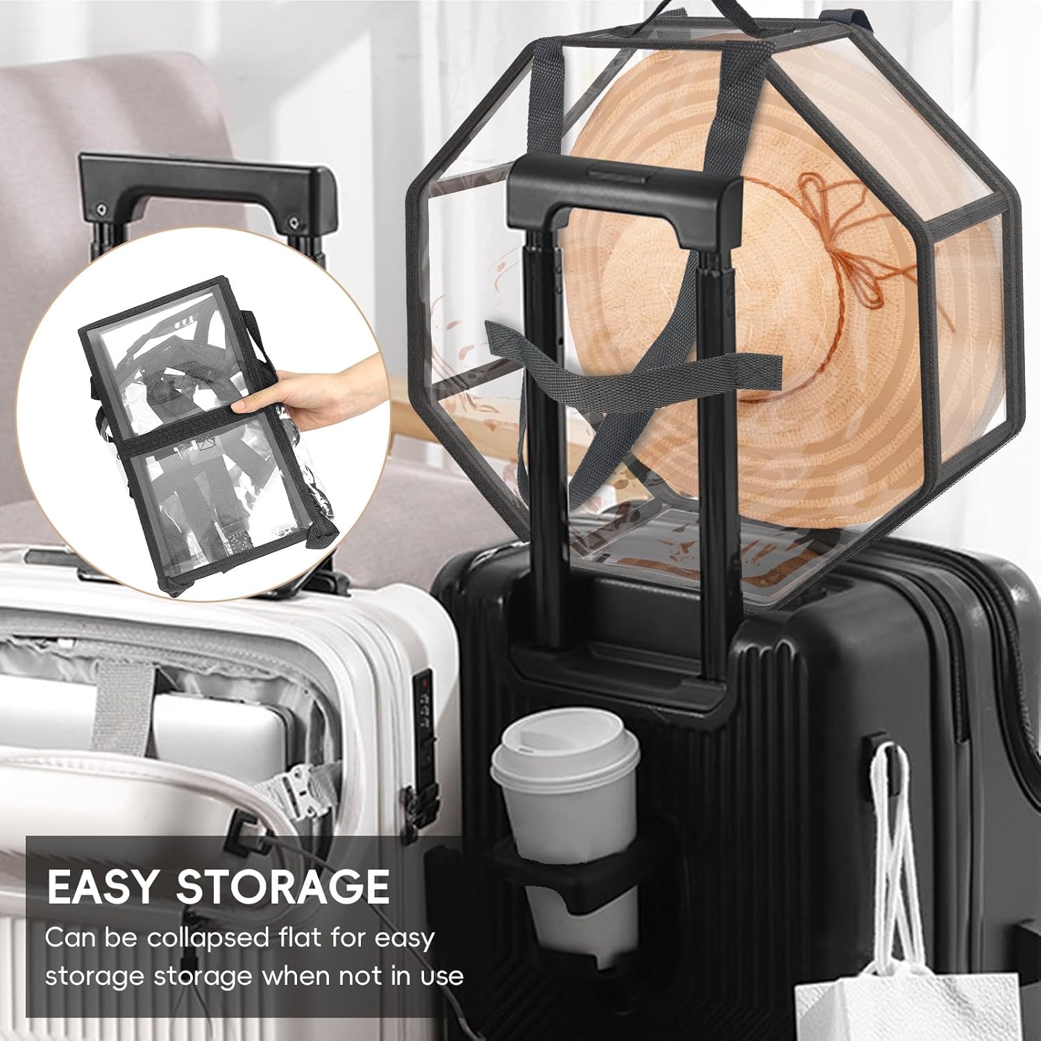 VERONLY Hat Organizer - Clear Storage Boxes for Women with Dual Zipper & Handles | Foldable Travel Design, 2 Pack - Black, 16" D x 7" H
