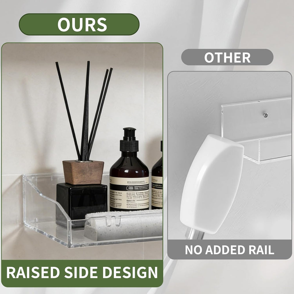 Skiennix Acrylic Floating Shelves - Clear Wall Storage Organizer for Bathroom, Bedroom & Kitchen | 2PCS