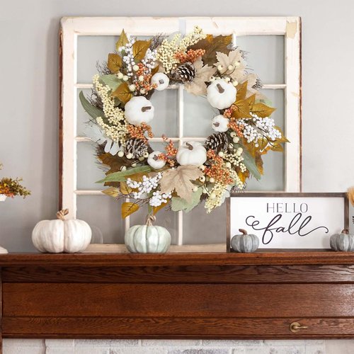 Fall Decor - 18-Inch Autumn Maple Leaf Pumpkin Wreath | Perfect for Thanksgiving & Halloween