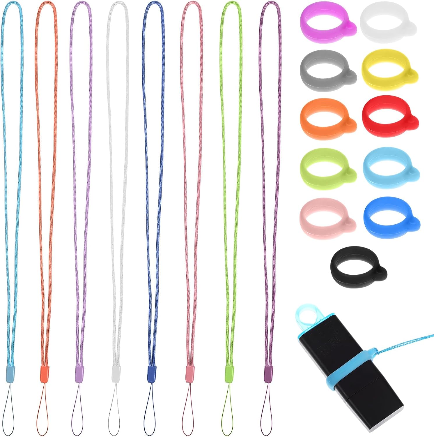 Anti-Lost Lanyard Set by [Brand Name] - 8 Pcs with 24 Pcs Silicone Rubber Rings for Pens | Ideal for School & Office