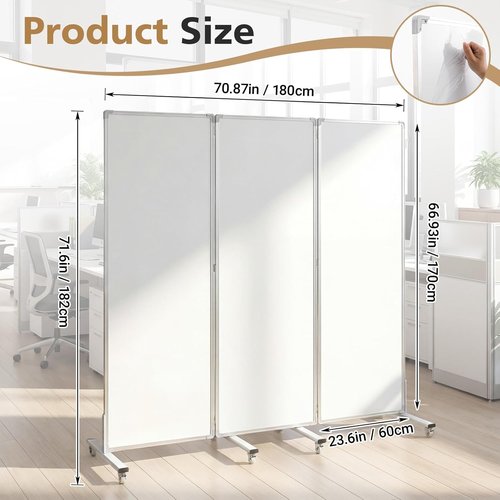 AmazingSpark Mobile Magnetic Whiteboard - 3-Section Portable Dry Erase Board with Stand & Wheels | 72" H x 24" W