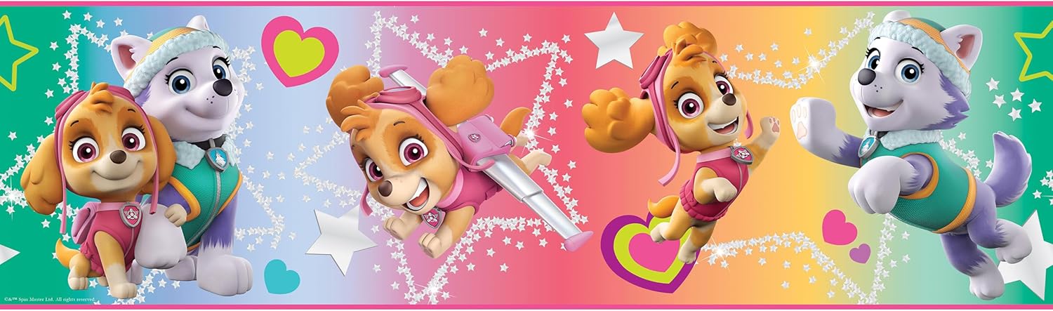 RoomMates Paw Patrol Skye & Everest Wallpaper Border - Easy Peel & Stick Design for Kids' Rooms