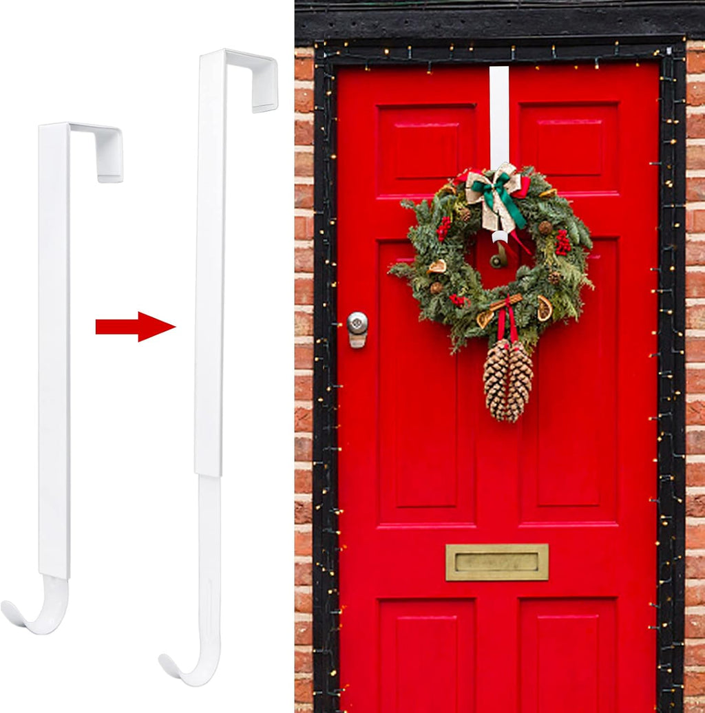 ZMCINER Wreath Hanger - Adjustable 15-25 Inch White Metal Hook for Christmas & Fall Decorations, Holds 20 lbs
