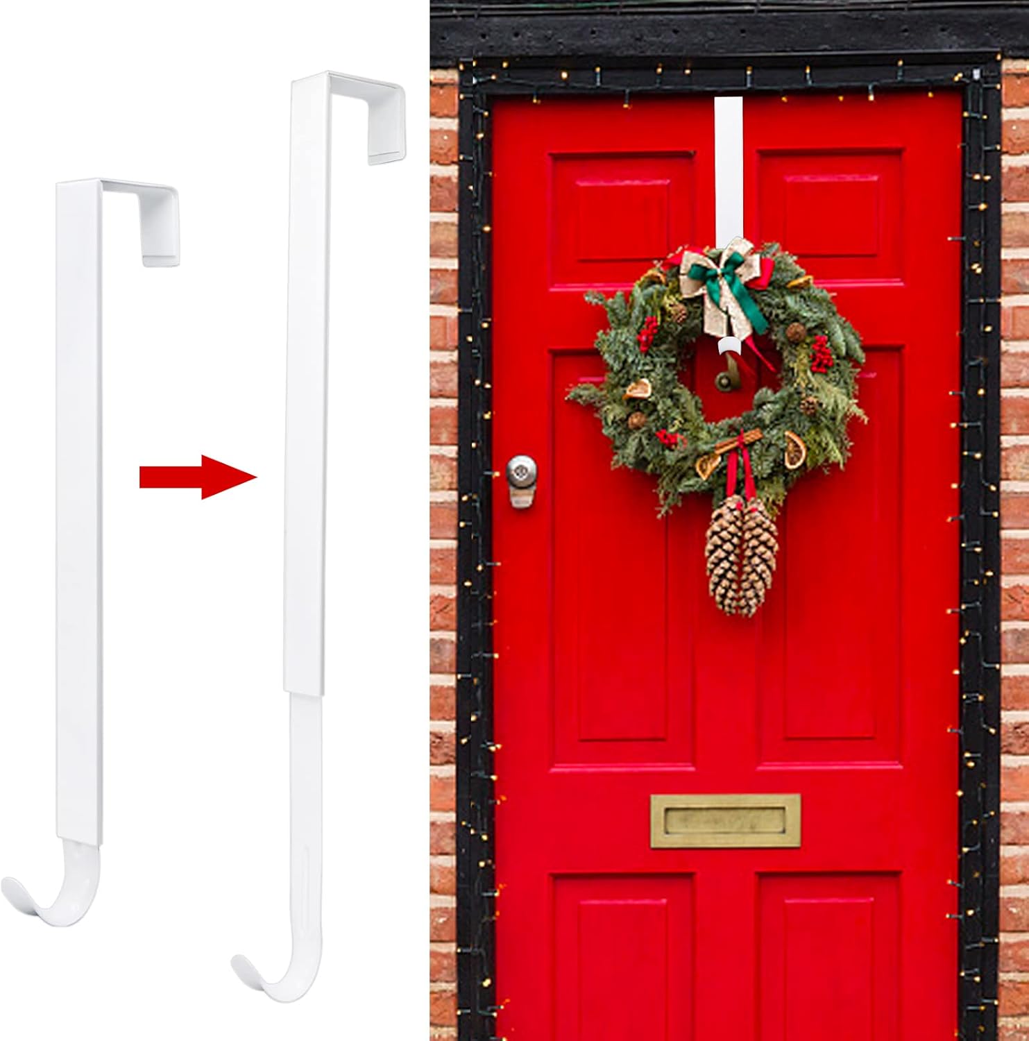 ZMCINER Wreath Hanger - Adjustable 15-25 Inch White Metal Hook for Christmas & Fall Decorations, Holds 20 lbs