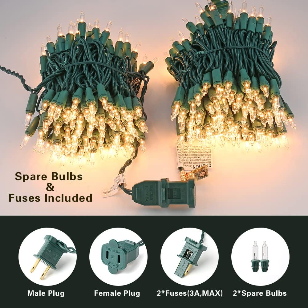 ODEETRONIC Christmas Lights - 21.63ft 100 Count Clear Incandescent Mini Lights | UL Certified Outdoor & Indoor Decor, Warm White