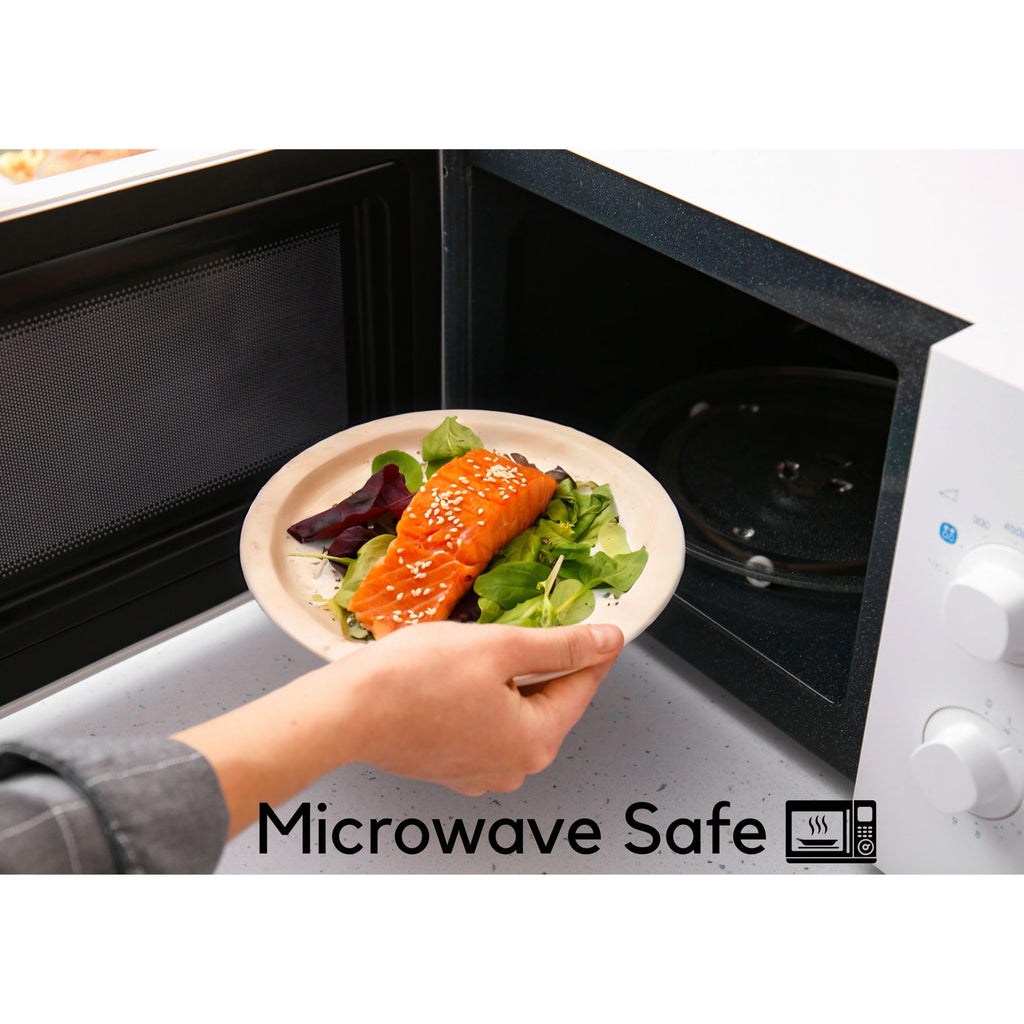 BETAWORLD Compostable Paper Plates 9” – 125 Pack | Heavy Duty Sugarcane Bagasse | Microwave & Leak Proof | Eco-Friendly Disposable Dinner Plates for Party, Wedding, Picnic