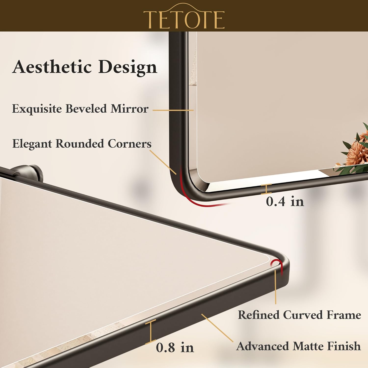 TETOTE Pivot Mirror - 20 x 30 Matte Black Rectangle Vanity Mirror | Adjustable Tilting Beveled Glass