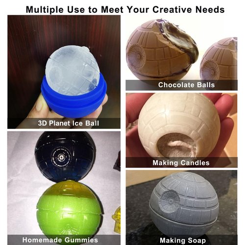 Ice Cube Mold 6 Pack Silicone 3D Space Station Ice Molds Sphere Big Ice Ball Maker for Whiskey, Bourbon and Cola (6)