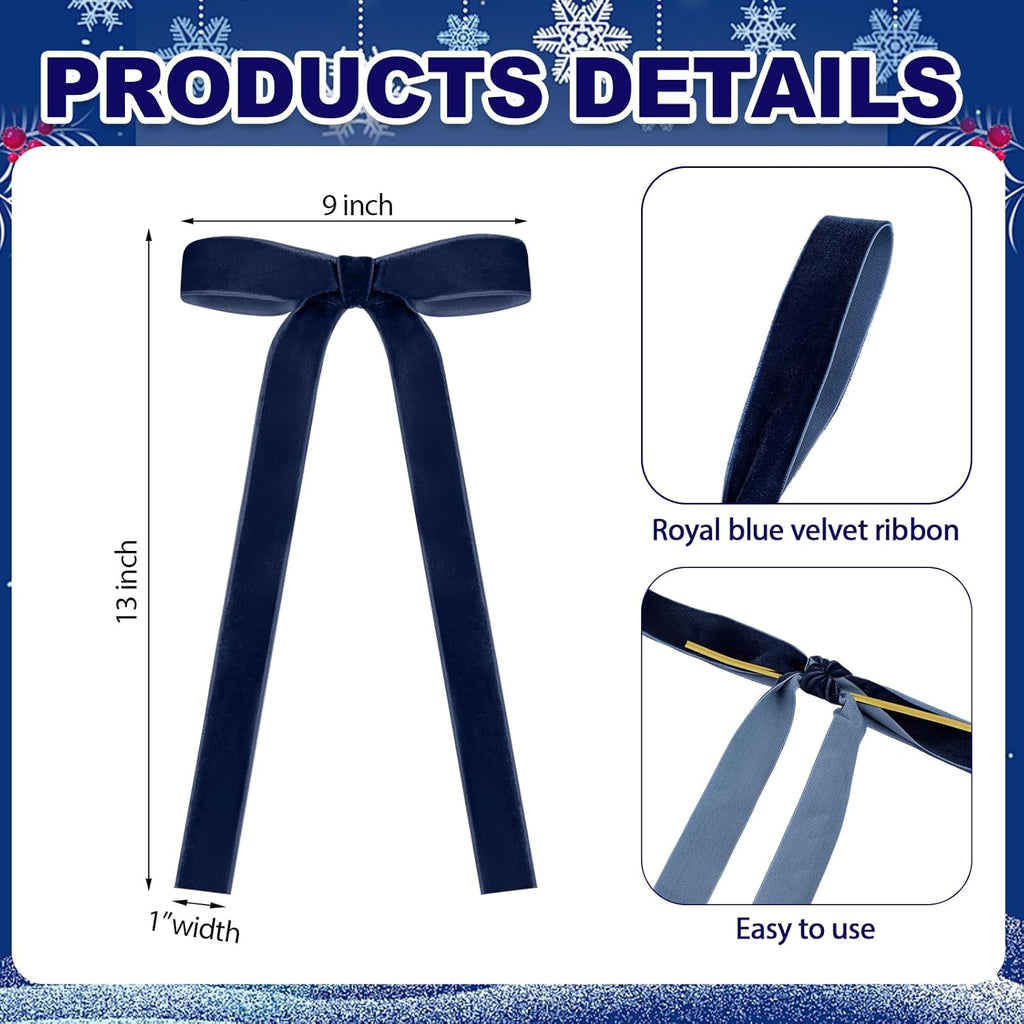 Skiennix 24 Pcs Velvet Bows - Vintage Ribbon Bows for Christmas Tree & Crafts | Navy Blue, 9 x 13 Inch