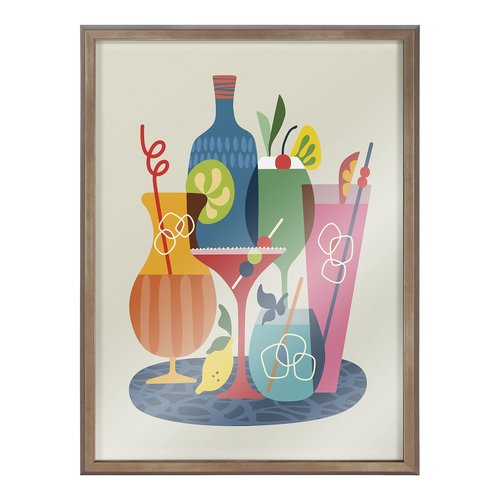 Kate and Laurel Blake Mid Century Modern Cocktails Framed Printed glass Wall Art by Rachel Lee of My Dream Wall, 18x24 Gold, Colorful Coctail Art Wall Décor