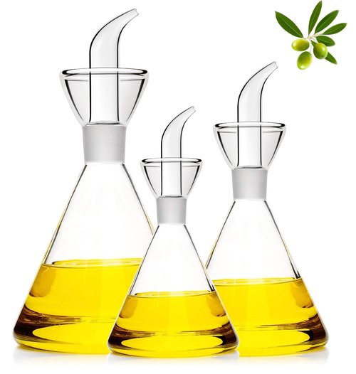 HAIZEEN 9 oz / 250 ml Glass All-Purpose Cruet, Glass Oil Decanter and Cruet (Cone-9 oz, Smooth surface)
