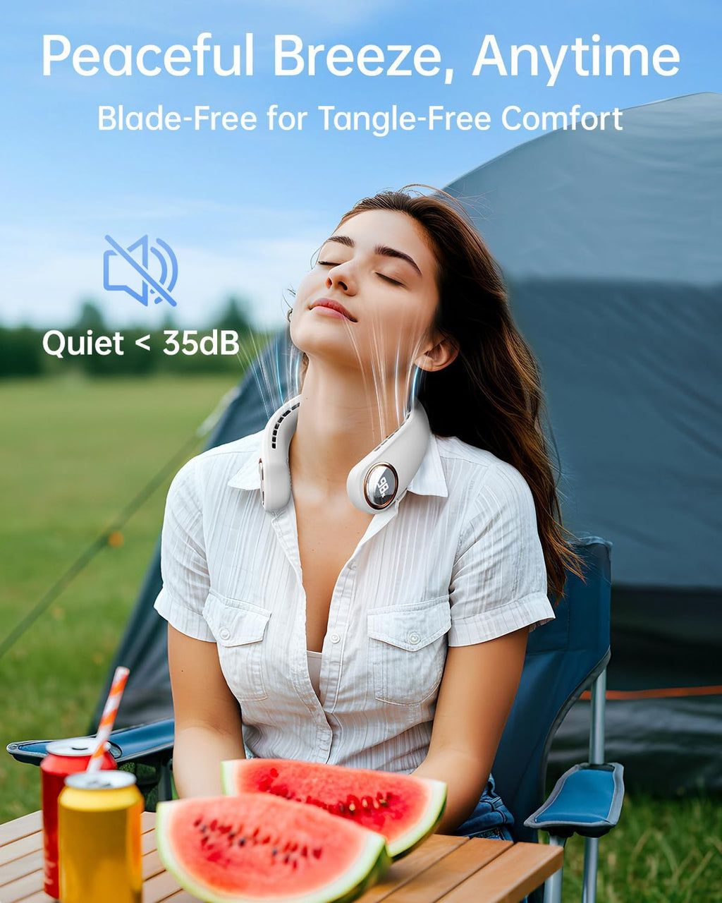 Skiennix Bladeless Neck Fan - Portable USB Rechargeable Cooling Device with LED Display | 4 Speed Settings, 5000mAh Battery (White)