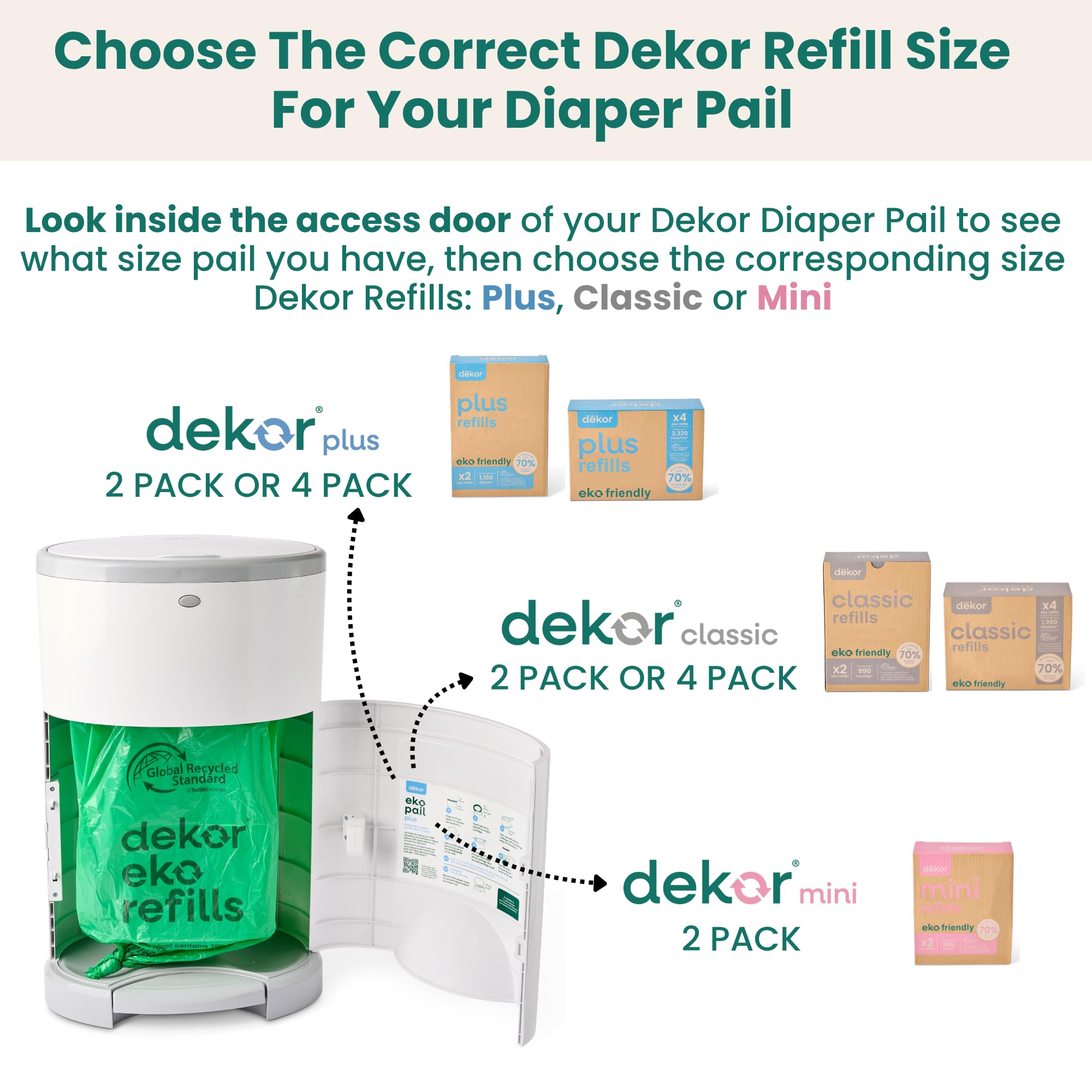 Diaper Dekor Classic Hands-Free Diaper Pail | EKO Gray | Easiest to Use | Just Step – Drop – Done | Doesn’t Absorb Odors | Most Economical Refill System | 70% Recycled Materials
