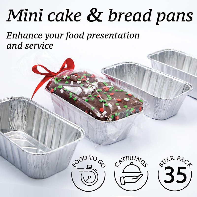 Spare Essentials (35 Pack) 1 Lb Aluminum Foil Mini Loaf Pans - Foil Bread Pans for Baking - Perfect to Bake Individual Bread Loaves, Cakes & Meat - 1 Pound Aluminum Loaf Pans - 6 x 3.5 x 2 Inches