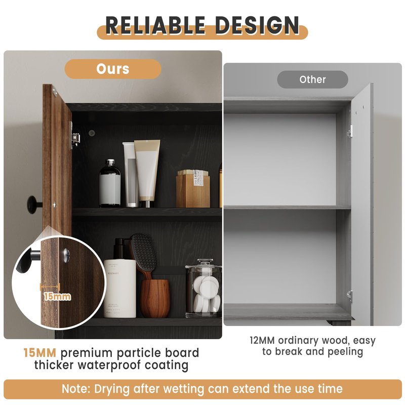 LuyFuitre Bathroom Wall Cabinets, Medicine Cabinet with Open Partition and Towel Bar for Bathroom, Living Room, Kitchen, Black & Walnut