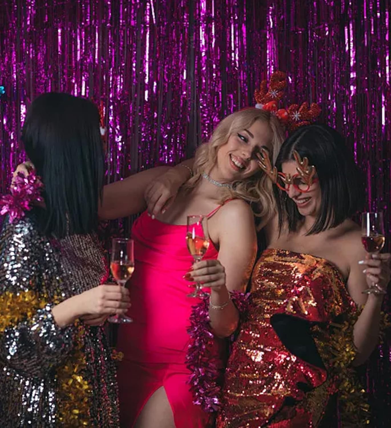 Skiennix Foil Curtain Backdrop - Metallic Tinsel Fringe for Photo Booth | 5 Pack for Parties & Celebrations