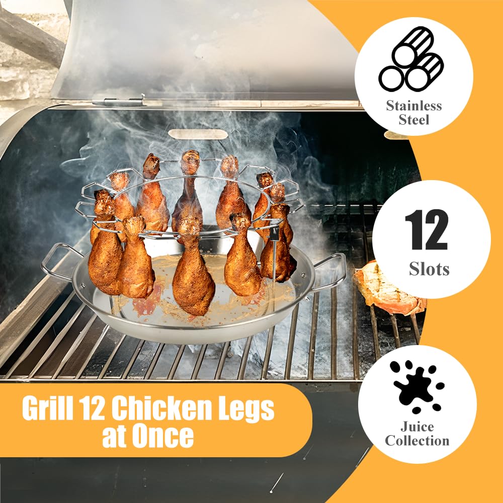 13" Vertical Skewer Gyro Pan Spit Shawarma Stand for oven with Chicken Leg Rack, Al Pastor Skewer for Grill, El Pastor Hack for Tacos Chicken, Brazilian, Stainless Steel, with 8",10" and 12" stick