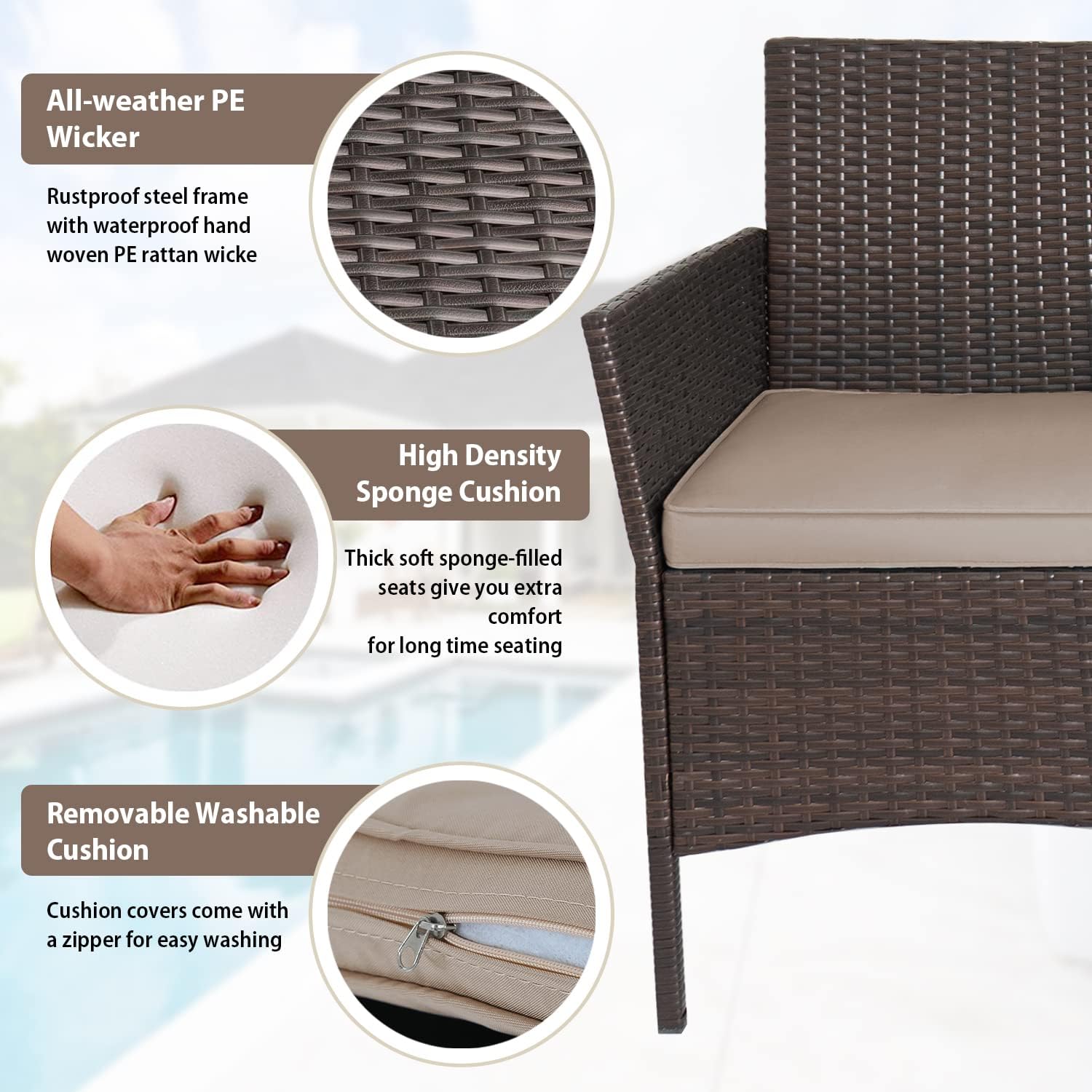 Skiennix 3-Piece Outdoor Wicker Bistro Set - Stylish Patio Furniture with 2 Chairs & Coffee Table