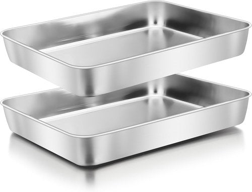 Herogo Rectangle Cake Pan Set - 9 X 12 X 2 Inch Stainless Steel Bakeware for Lasagna, Brownies & Cakes