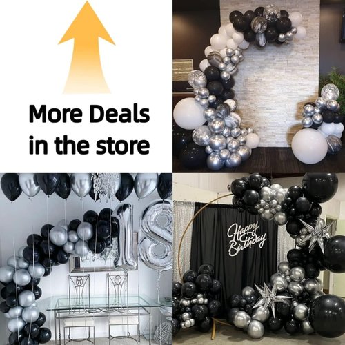 Bezente Black Silver Confetti Balloons - 60pcs 12-Inch Metallic Chrome & Confetti for Parties