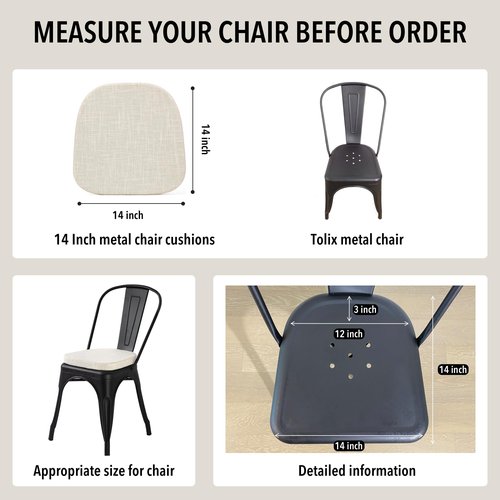 Tromlycs 14x14 Metal Chair Cushions Pads Set of 4 for Tolix Metal Chairs Small Seat Cushions 14 inch Beige
