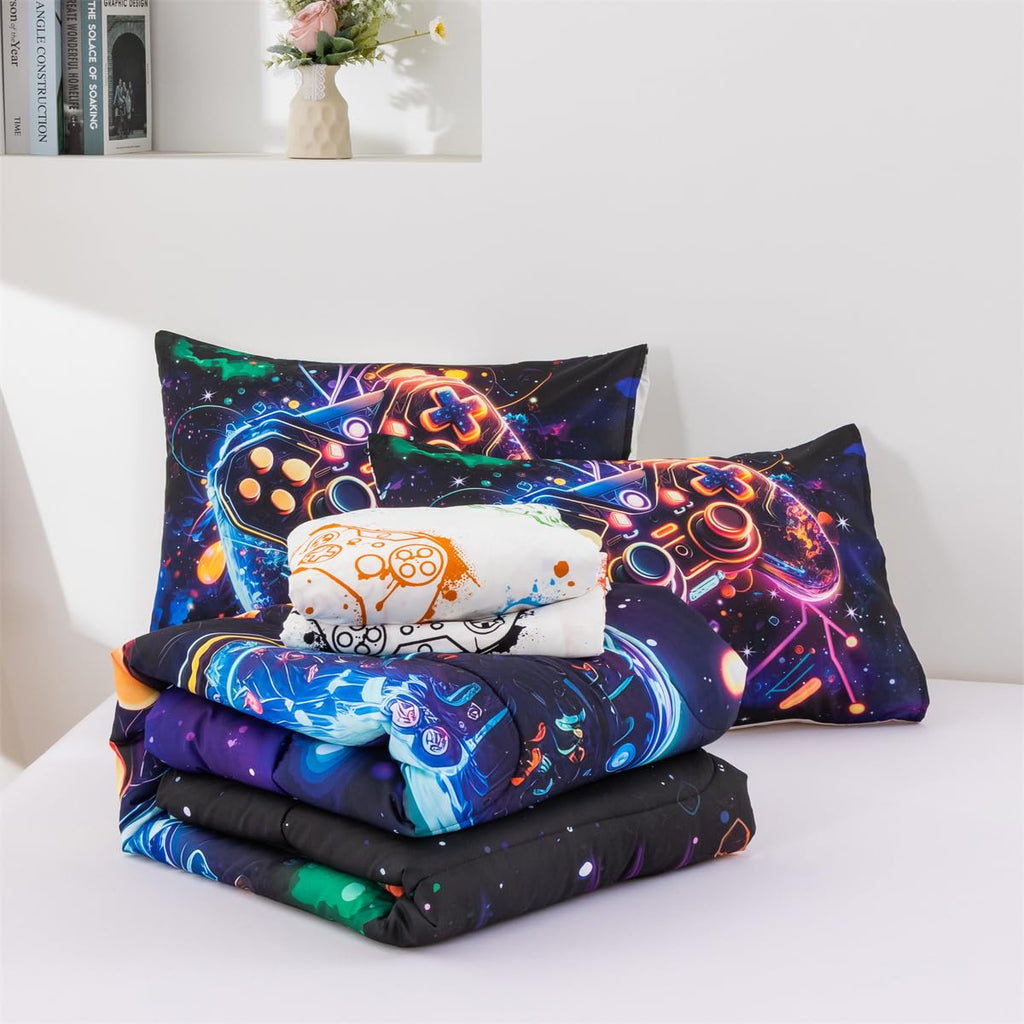 NTBED Game Console Comforter Set for Boys Girls Kids Space Galaxy Gaming 5 Pieces Bed in a Bag Lightweight Microfiber Gamer Bedding Comforter with Sheet,Twin 5pcs