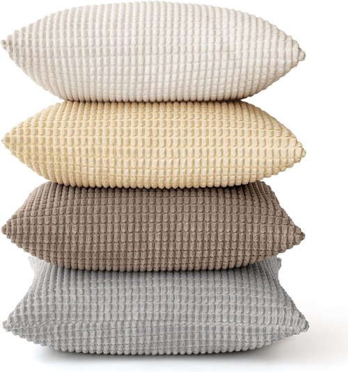 MIULEE Decorative Pillow Covers - Rustic Farmhouse Boho Style | Set of 4, 18x18 Inch Corduroy for Sofa & Living Room