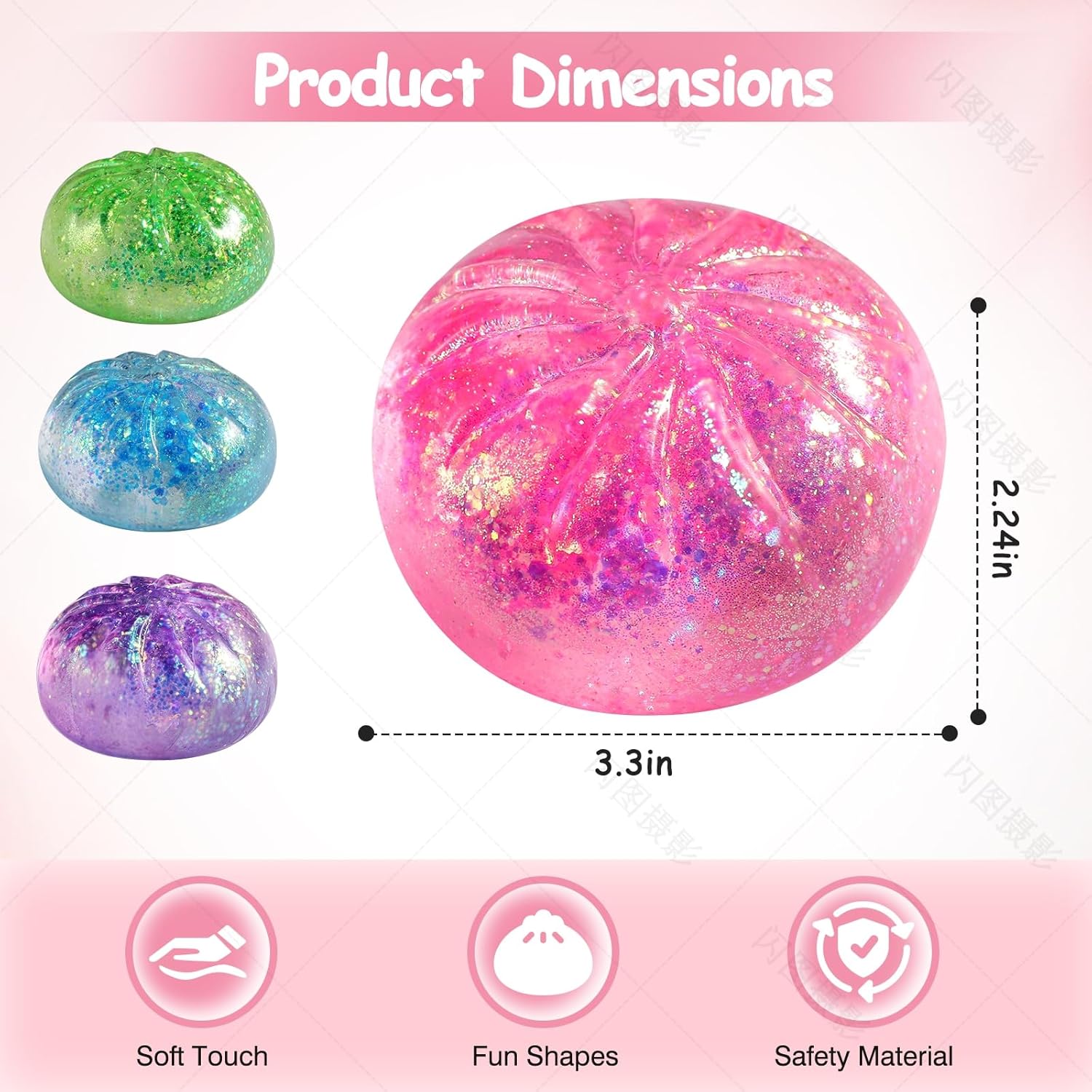 Sugar Dumpling Squishy | Glitter Bao Bun Stress Relief Fidget Toy - Mystery Box (Pink)