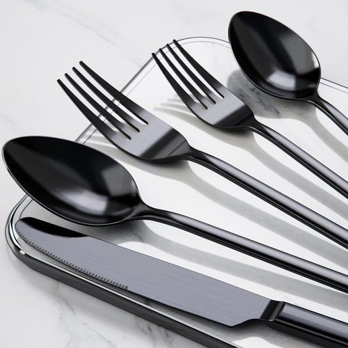 KINGSTONE 20-Piece Black Silverware Set - Premium 18/10 Stainless Steel Cutlery for Home & Restaurant